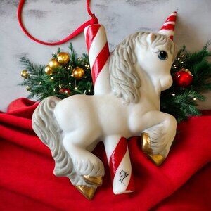 Hallmark Merry Go Round Unicorn Porcelain Christmas Keepsake Ornament 1989